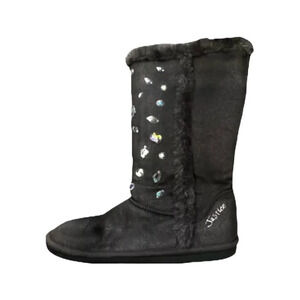 Justice Girls Faux Fur With Rhinestones Winter Boots, Size 4